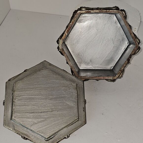 Baroque Ornate Jewelry Box Silver  Trinket Storage Holder For Keys/Change  Decor - Picture 6 of 12